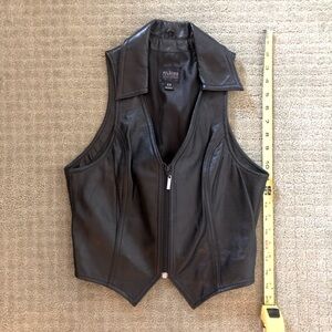 V neck leather motorcycle rider vest.